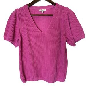 C&A Cotton Short Puff Sleeve Pink Sweater, size Medium
